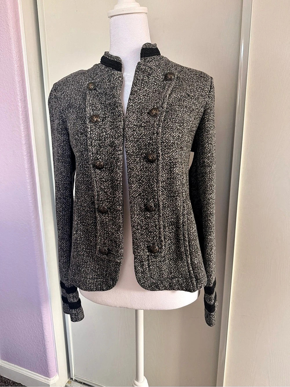 Tommy Hilfiger Tweed-Style Bomber Jacket in Gray Size Medium